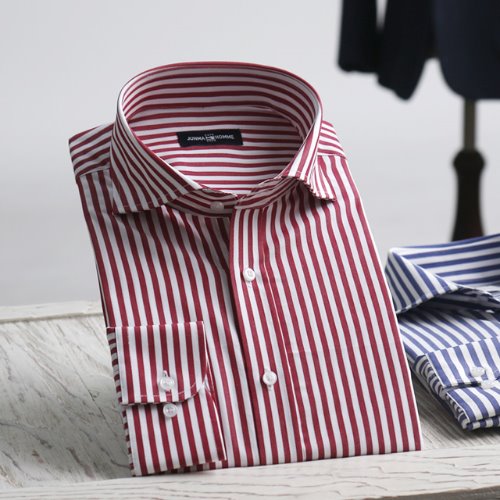컬러풀 stripe 레드 와이드카라 맞춤셔츠